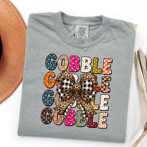 Gobble Gobble Thanksgiving Shirt, Retro Plaid Leopard Bow Graphic Tee, Fall Holiday Apparel