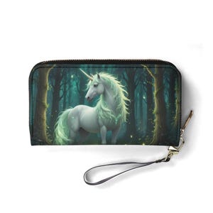 Carteira Forest Guardian Unicorn – Carteira de couro vegana fofa para mulheres | Presente exclusivo, carteira vegana fofa, presente ideal para ela