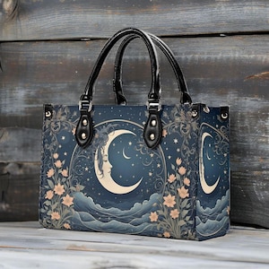 Sac à bandoulière Moon Design - Sac à main en cuir végétalien unique, cadeau mystique pour femme