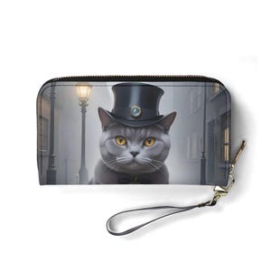 Portefeuille chat Sherlock – Joli portefeuille en cuir végétalien pour femme | Cadeau unique, joli portefeuille végétalien, cadeau idéal pour elle