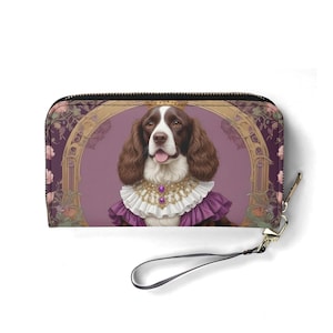 Portafoglio con ritratto di cane reale in stile Art Nouveau Spaniel – Portafoglio carino in pelle vegana per donna / Regalo unico, portafoglio vegano carino, regalo ideale per lei