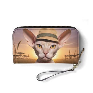 Entdecker Katzen Geldbörse – Veganes Leder Portemonnaie für Frauen | Einzigartiges Geschenk, süße Vegan Geldbörse Ideales Geschenk für Sie