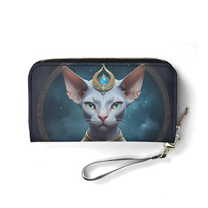 Portefeuille Celestial Oracle Cat – Joli portefeuille en cuir végétalien pour femme | Cadeau unique, joli portefeuille végétalien, cadeau idéal pour elle