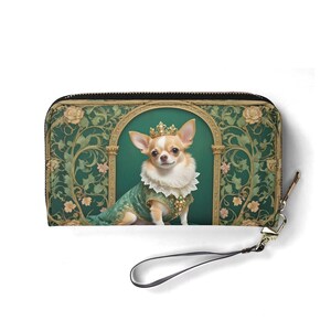 Portafoglio con ritratto di cane reale in stile Art Nouveau Chihuahua - Portafoglio carino in pelle vegana per donna / Regalo unico, portafoglio vegano carino, regalo ideale per lei