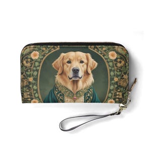 Noble Golden Retriever em Velvet Robe - Art Nouveau Regal Dog Portrait PU Leather Wallet