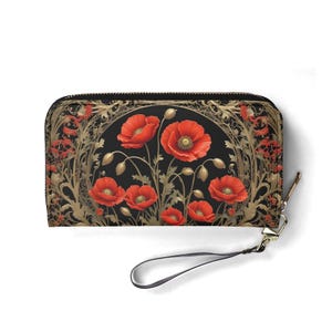 Portafoglio Golden Poppies – Portafoglio carino in pelle vegana per donna / Regalo unico, portafoglio vegano carino, regalo ideale per lei