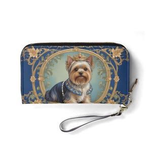 Yorkshire Terrier k - Art Nouveau Regal Dog Wallet – Carteira de couro vegana fofa para mulheres | Presente exclusivo, carteira vegana fofa, presente ideal para ela