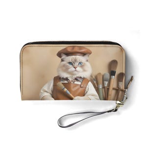 Portefeuille Florentine Artisan Cat – Joli portefeuille en cuir végétalien pour femme | Cadeau unique, joli portefeuille végétalien, cadeau idéal pour elle