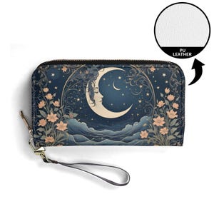 Carteira Moon Design – Carteira de couro vegana fofa para mulheres | Presente exclusivo, carteira vegana fofa, presente ideal para ela