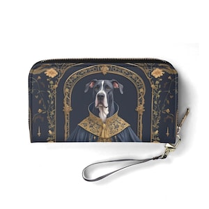 Alano - Portafoglio con ritratto di cane in stile Art Nouveau - Portafoglio carino in pelle vegana per donna / Regalo unico, portafoglio vegano carino, regalo ideale per lei