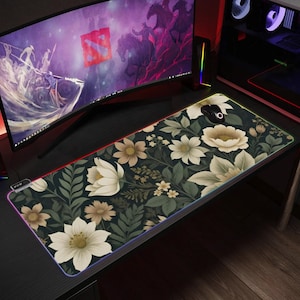 Floral Pattern Mousepad Transparent LED RGB Keyboard Pad Gaming Mouse Mat Pad Table Decor Gamer Gift Deskmat Desk Accessories