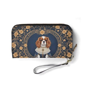 Cavalier King Charles - Carteira de couro PU com retrato de cachorro real Art Nouveau