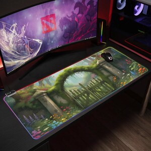 RGB LED Gaming Mousepad - Secret Garden Design  Transparent Mouse Mat for Desk  Gamer Gift and Desk Accessory