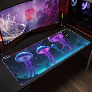 Qualle in einem Ozean von Sternen Mousepad Transparente LED RGB Tastatur Maus Pad für Gaming Schreibtisch Dekor Gamer Geschenk