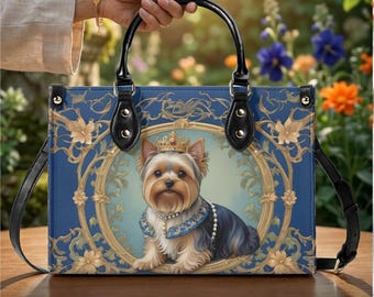 Yorkie Purse Floral Dog Handbag Vegan Leather Bag Royal Yorkshire Terrier Shoulder Bag Gift For Dog Mom Women