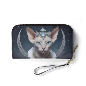 Carteira Baronesa Gato Moonlit – Carteira Bonita de Couro Vegano para Mulheres | Presente Único, Carteira Bonita Vegana Presente Ideal para Ela