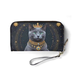 Cartera de gato noble astrológico: bonita cartera de piel vegana para mujer. Regalo único. Bonita cartera vegana. Regalo ideal para ella.