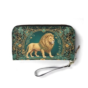 Portafoglio dorato Majestic Lion – Portafoglio carino in pelle vegana per donna / Regalo unico, portafoglio vegano carino, regalo ideale per lei