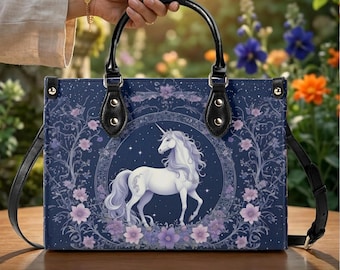 Floral Celestial Unicorn-handtas: veganistische leren schoudertas