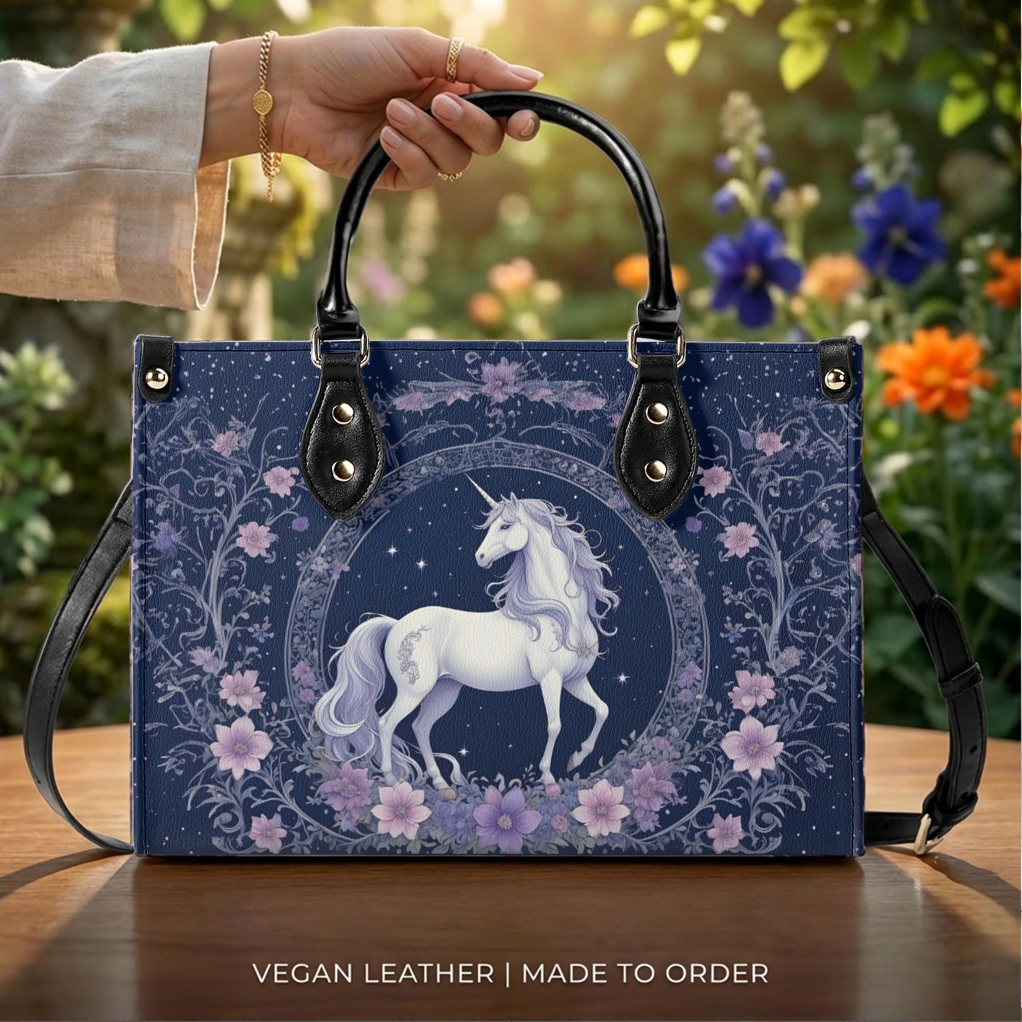 UNICORN関連グッズまとめ売り Floral Celestial Unicorn Handbag: Vegan Leather Shoulder Bag - Etsy