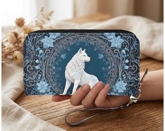 White Wolf Womens Zip Around Wallet, Blue Floral PU Leather