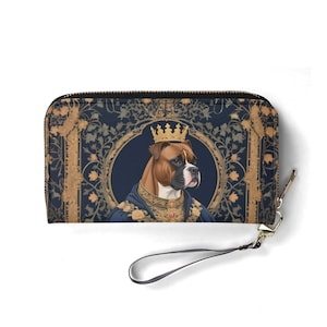 Portafoglio con ritratto di cane reale in stile Art Nouveau Boxer – Portafoglio carino in pelle vegana per donna / Regalo unico, portafoglio vegano carino, regalo ideale per lei
