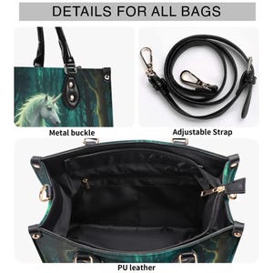 Gray Long Hair Cat Vegan Leather Top Handle Bag, Green Botanical Woodland Style image 11