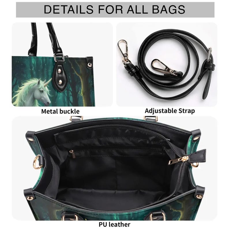 Gray Long Hair Cat Vegan Leather Top Handle Bag, Green Botanical Woodland Style image 11