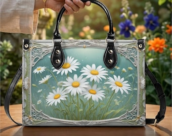 Daisy Purse Floral Handbag Vegan Leather Bag Spring Meadow Shoulder Bag Gift For Flower Lover Women