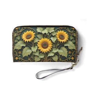 Goldene Sonnenblumen Brieftasche – Damen Geldbörse aus veganem Leder | Einzigartiges Geschenk, süße Vegan Geldbörse Ideales Geschenk für Sie