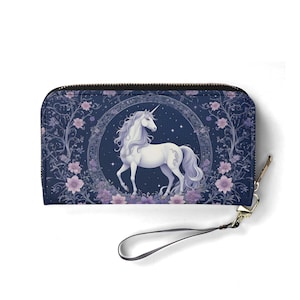 Portefeuille licorne enchantée – Joli portefeuille en cuir végétalien pour femme | Cadeau unique, joli portefeuille végétalien, cadeau idéal pour elle