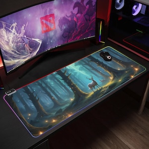 Mystical Forest Mousepad Transparent LED RGB Keyboard Pad Gaming Mouse Mat Pad Table Decor Gamer Gift Deskmat Desk Accessories