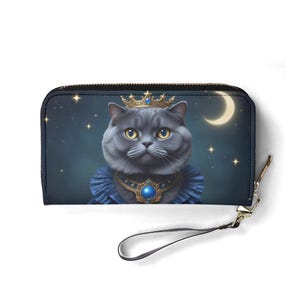 Portefeuille chat étoilé enchanteresse – Joli portefeuille en cuir végétalien pour femme | Cadeau unique, joli portefeuille végétalien, cadeau idéal pour elle