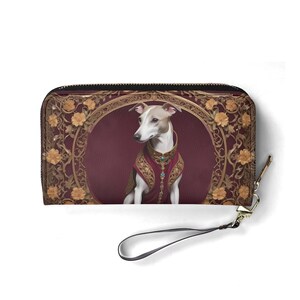 Whippet- Art Nouveau Royal Dog Portrait Wallet – Carteira de couro vegana fofa para mulheres | Presente exclusivo, carteira vegana fofa, presente ideal para ela