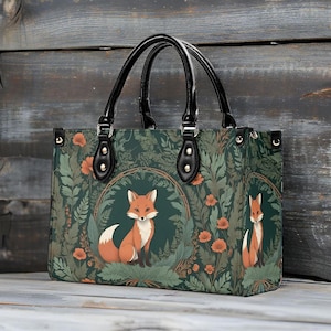 Sac à bandoulière renard forestier - Sac à main de créateur en cuir végétalien inspiré de la nature, cadeau unique pour femme