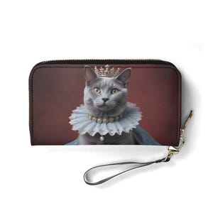 Russische Blaue Katze Brieftasche – Vegan Leder Süße Brieftasche für Frauen | Einzigartiges Geschenk, süße Vegan Geldbörse Ideales Geschenk für Sie