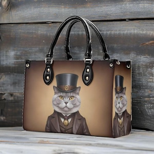 Victorian Gentleman Cat Crossbody Bag - Luxury Vegan Leather Purse, Unique Gift for Cat Lovers