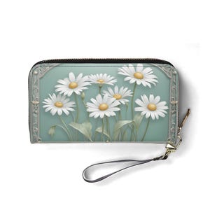 Portefeuille marguerites – Joli portefeuille en cuir végétalien pour femme | Cadeau unique, joli portefeuille végétalien, cadeau idéal pour elle