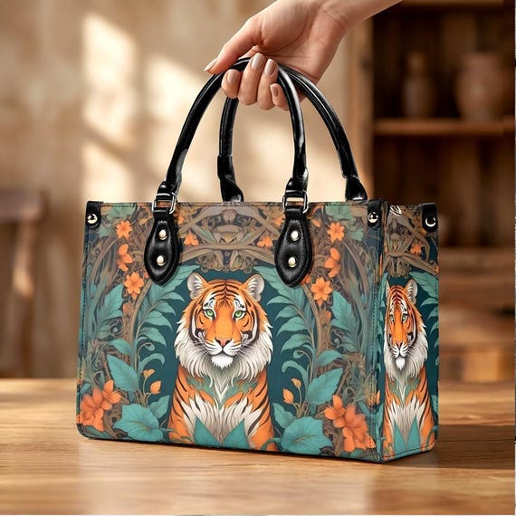 バッグ tiger Tiger Crossbody Bag, Vegan Leather Tiger Purse, Jungle Floral