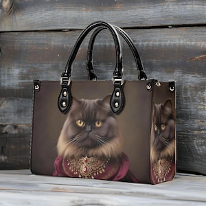 Sac à bandoulière Baroness Chat bordeaux - Sac à main de créateur en cuir végétalien, cadeau de luxe pour amoureux des chats pour femme