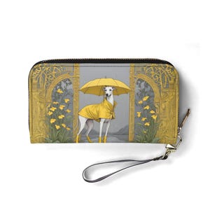 Portafoglio Whippet in Yellow Raincoat – Portafoglio carino in pelle vegana per donna / Regalo unico, portafoglio vegano carino, regalo ideale per lei