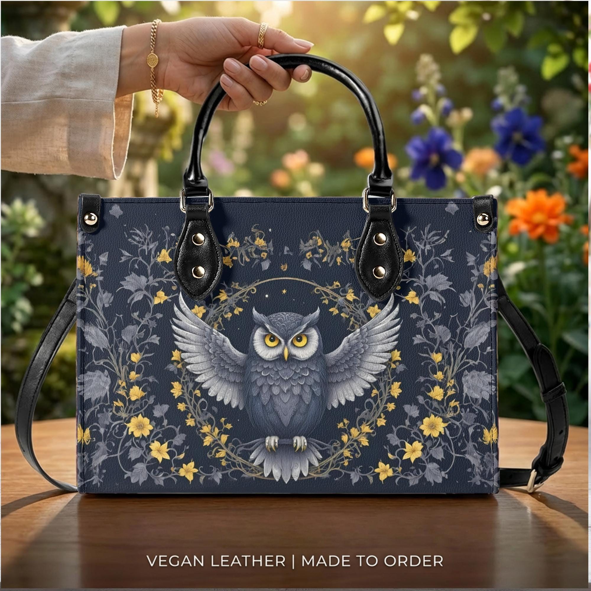 Owl Crossbody Bag, Vegan Leather Owl Purse, Floral Bird Handbag, Owl Lover Gift for Women
