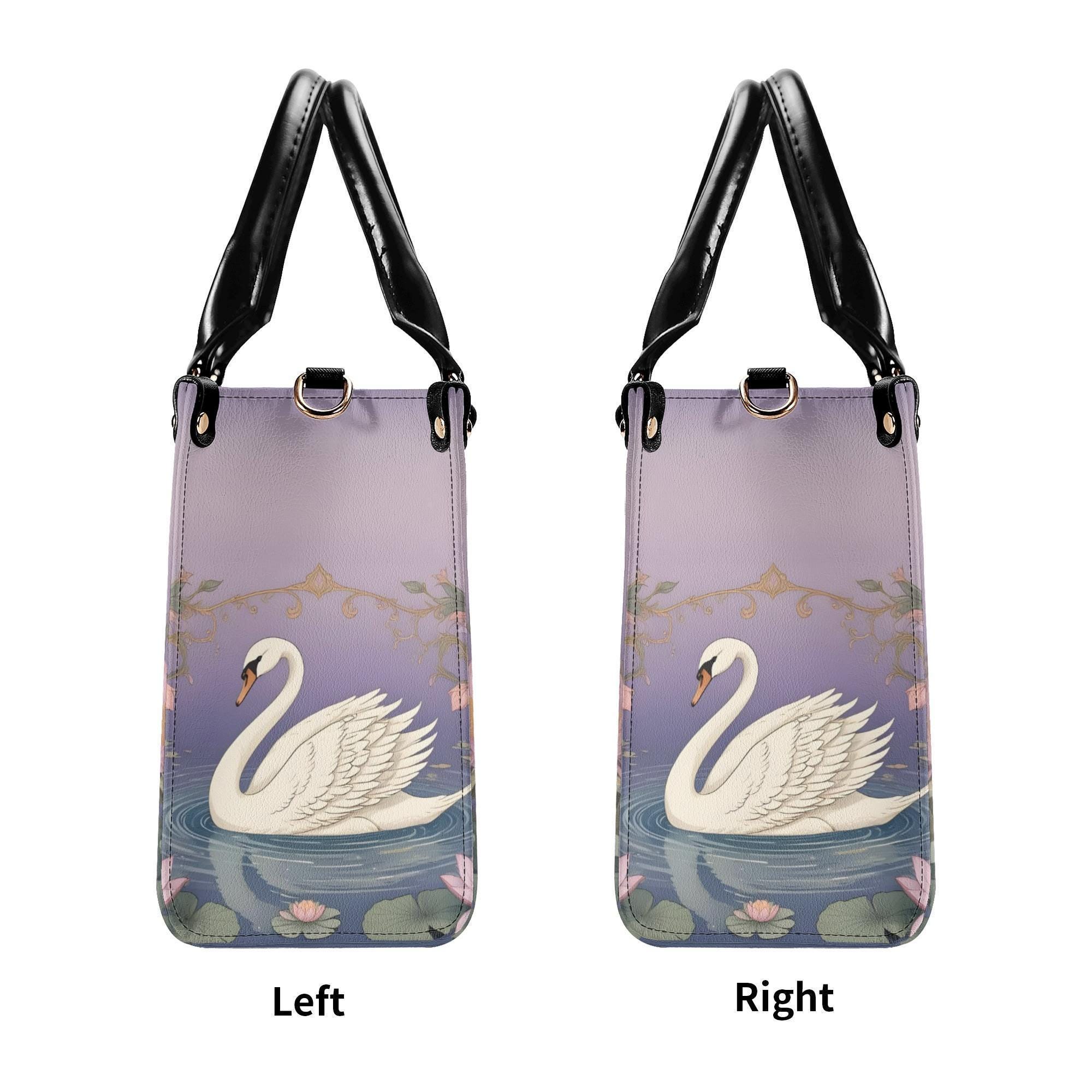 Swan Lotus Pond Handbag: Vegan Leather Floral Shoulder Bag - Etsy
