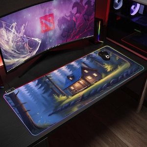 Transparent LED RGB Keyboard Pad with Peaceful Forest Design - Gaming Mouse Mat for Desk Decor and Gamer Gifts