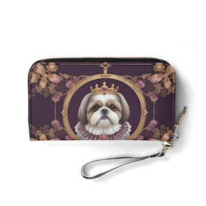 Portafoglio con ritratto di cane Royal Shih Tzu in stile Art Nouveau – Portafoglio carino in pelle vegana per donna / Regalo unico, portafoglio vegano carino, regalo ideale per lei