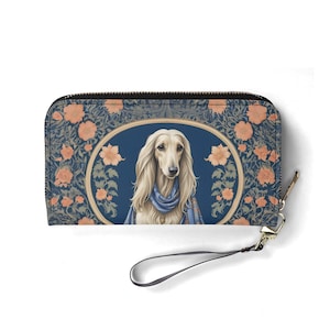 Portafoglio con sciarpa di seta a forma di cane levriero afgano – Portafoglio carino in pelle vegana per donna / Regalo unico, portafoglio vegano carino, regalo ideale per lei