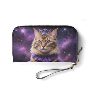 Nebula Queen Cat Wallet – Joli portefeuille en cuir végétalien pour femme | Cadeau unique, joli portefeuille végétalien, cadeau idéal pour elle