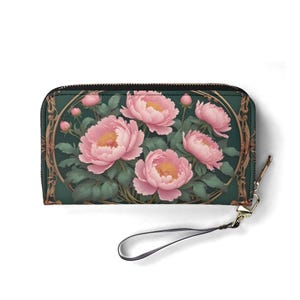 Portafoglio Peonie – Portafoglio carino in pelle vegana per donna / Regalo unico, portafoglio vegano carino, regalo ideale per lei