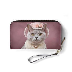 Portefeuille victorien Lady Cat – Joli portefeuille en cuir végétalien pour femme | Cadeau unique, joli portefeuille végétalien, cadeau idéal pour elle