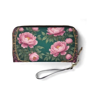 Portafoglio Enchanted Peonies – Portafoglio carino in pelle vegana per donna / Regalo unico, portafoglio vegano carino, regalo ideale per lei